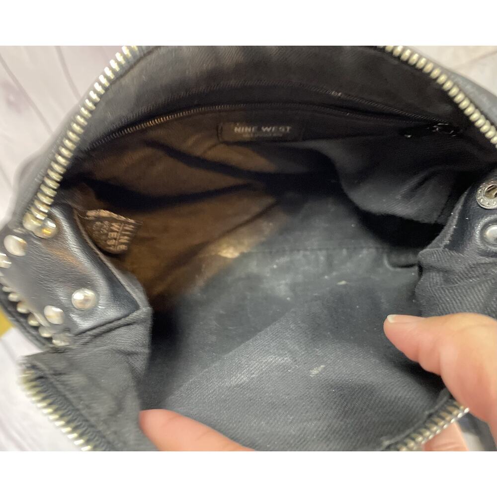 Vintage Nine West Black Studded Shoulder Bag Y2K Faux Leather Mini Purse - Picture 7 of 9